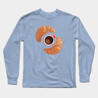 Watercolor coffee mug and two croissants Long Sleeve T-Shirt